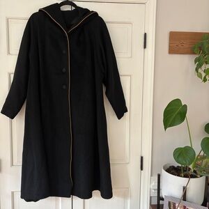 Vintage 1940s Union Wool Black Hooded Swing Coat Gold Trim VTG Union Made in USA